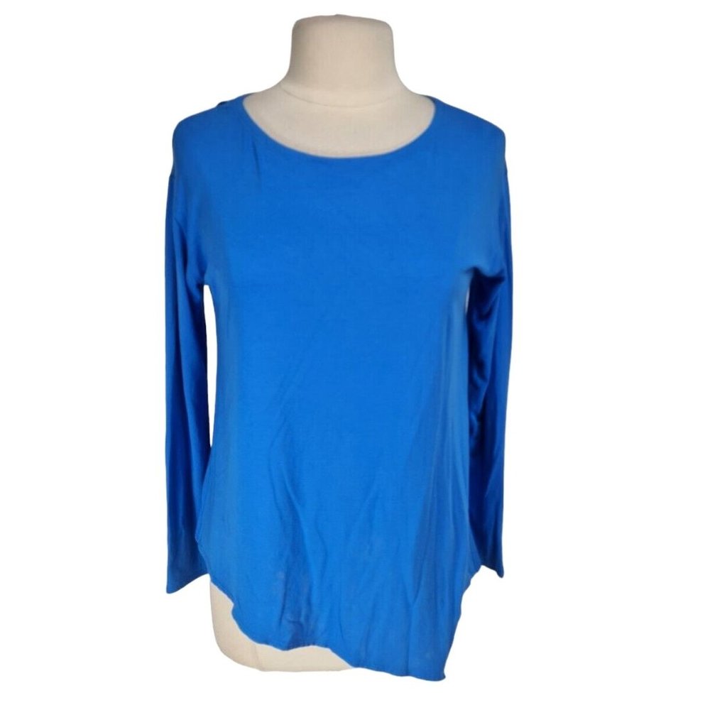 EILEEN FISHER Womens Asymmetric Hem Top Petti Size S/P Blue Soft Crew Neck  31P